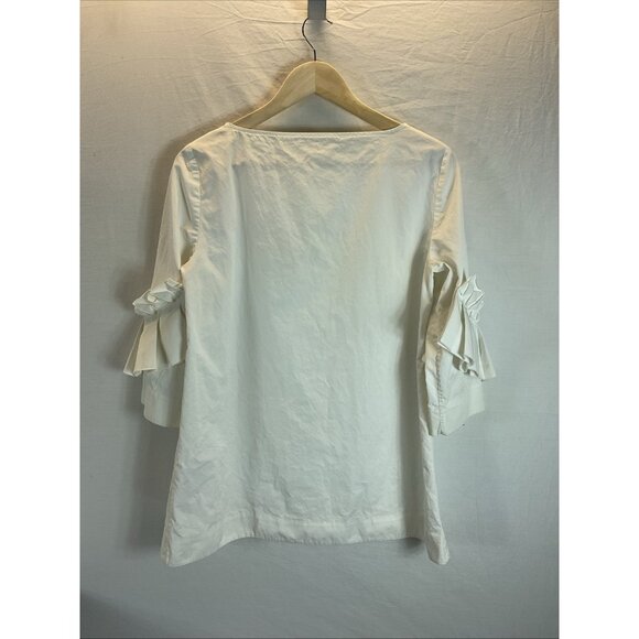 COS womens size S white tunic shirt top EU 38 Crisp poplin 3/4 slv Ruffle trim - Picture 2 of 7